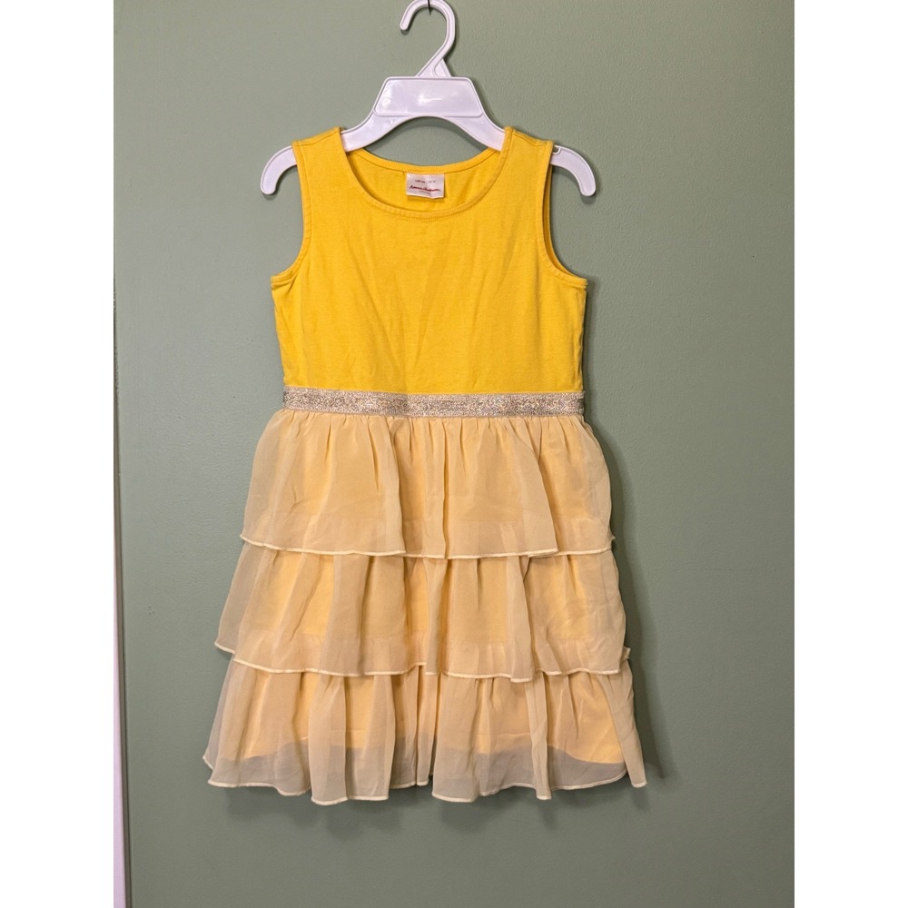 Hanna Andersson Girls Yellow Tiered Ruffle Chiffon Dress Lined Size US 10 Fairy